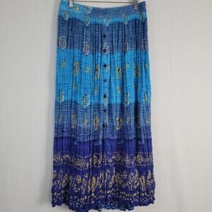 Vintage Floral Pull-On Maxi Skirt size M blue boho hippie festival gypsy Y2K